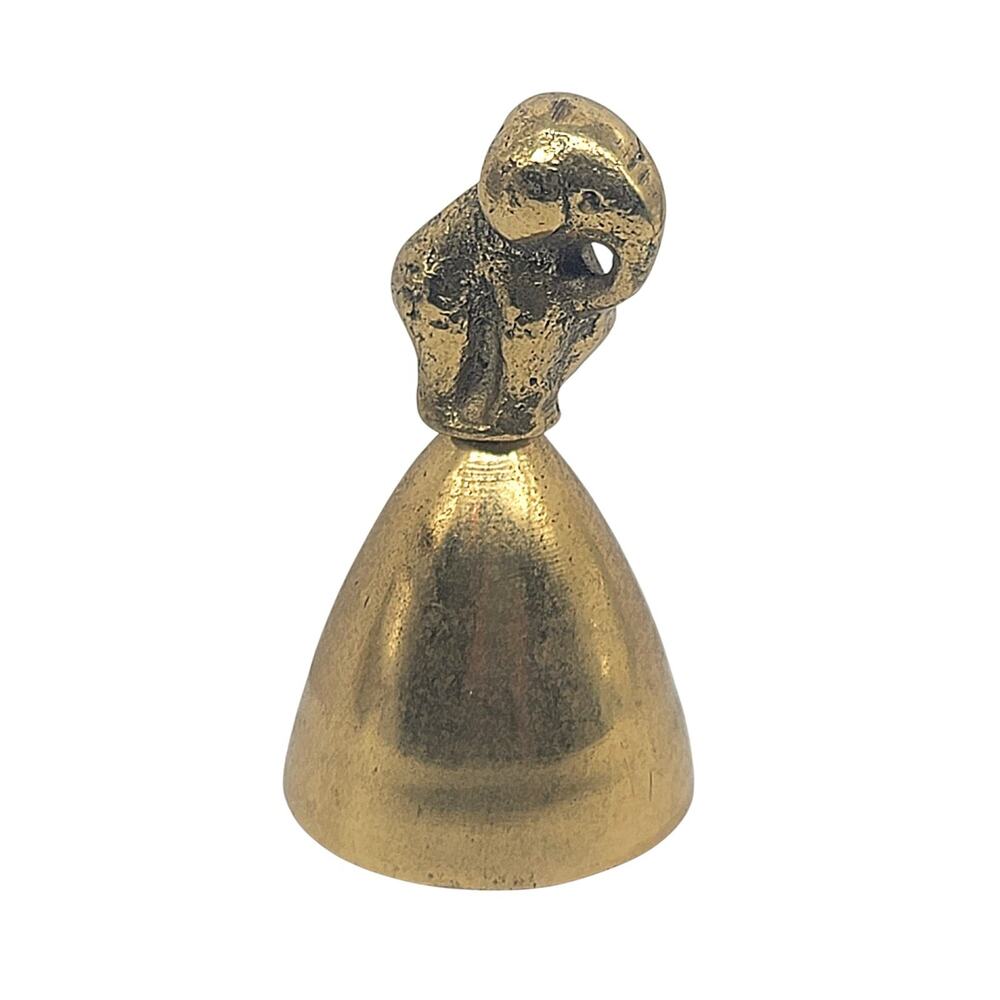 Vintage Small Solid Brass Elephant Handle Bell Beautiful Decoration 3.5" CL32